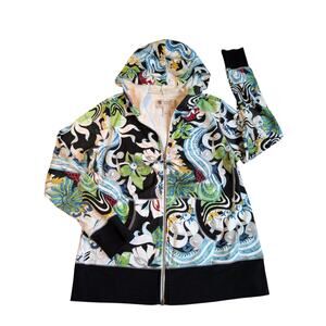 One World Graphic Print Zip Hoodie Womens Large Cropped Cotton Jacket